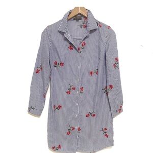 Chic Blue Striped Dress with Floral Accents